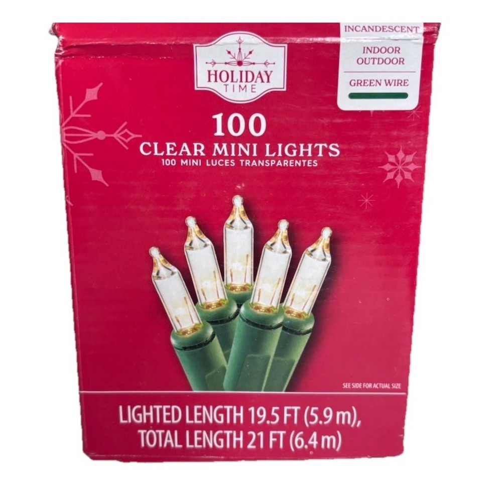 100 Count Clear Incandescent Mini Lights Green Wire 21 Ft Holidays Weddings New!